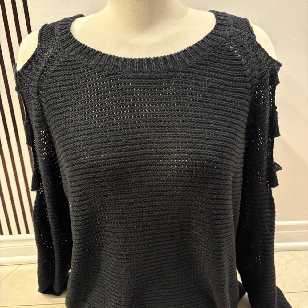 Women's Black Cold Shoulder Sweater